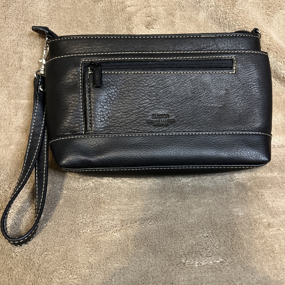 Vintage Buxton Genuine Leather Black Clutch Wallet Purse Pockets Calculator